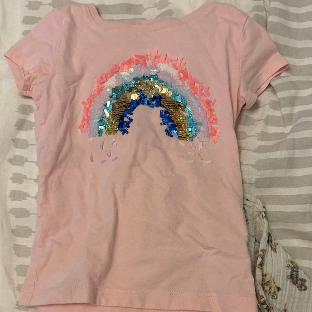 Carter's Pink Short Sleeve Tee with Sequin Rainbow Accent
